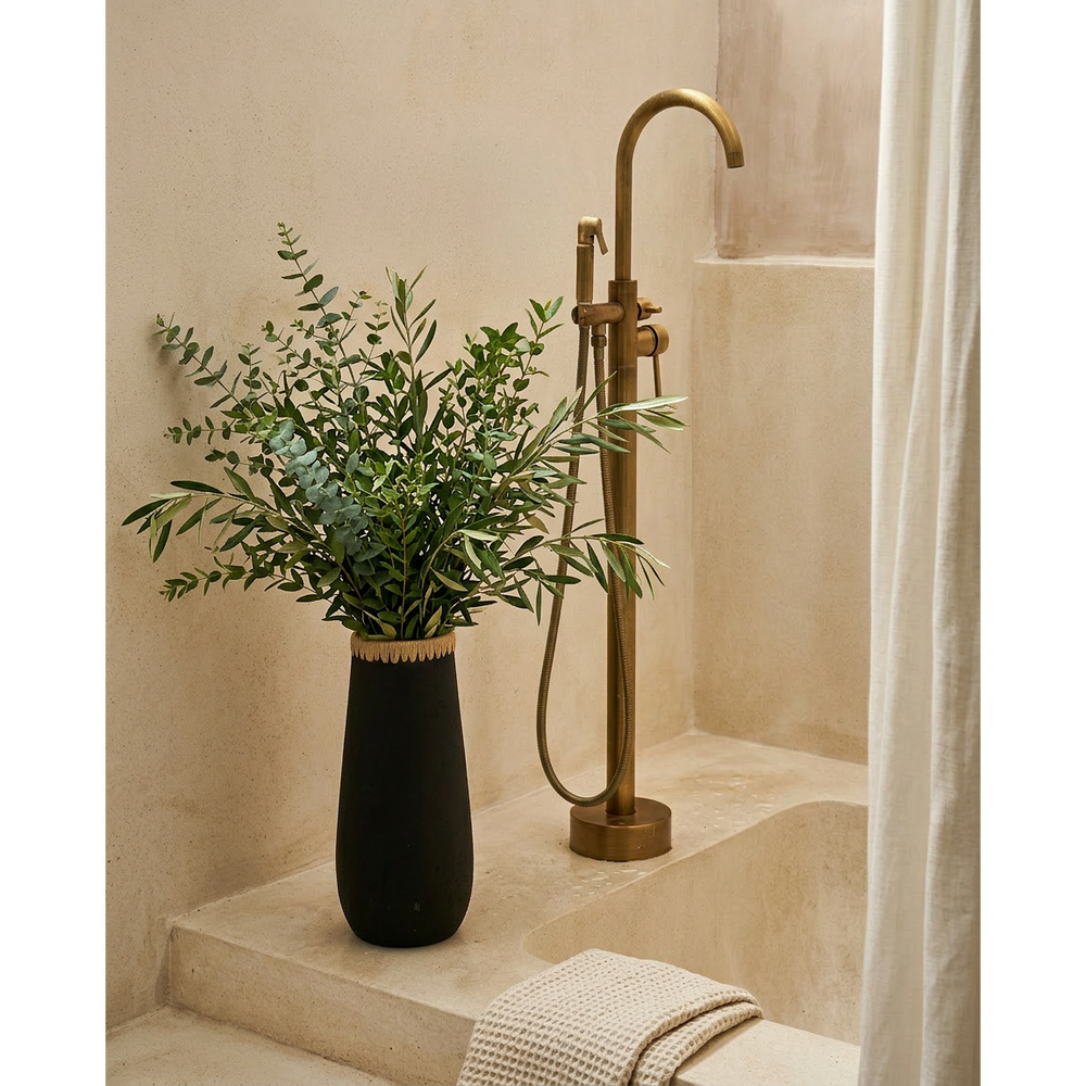 Black terracotta vase with raffia detail