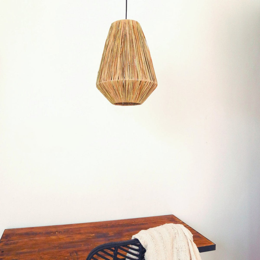 Beige raffia round pendant lampshade with metal frame