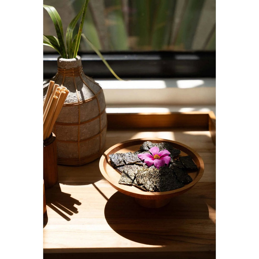 Brown teak wood cake dish