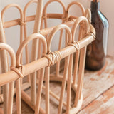 Beige rattan newspaper basket with two compartments