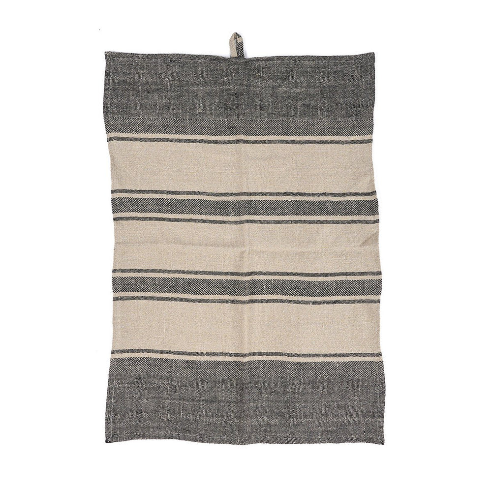 Natural black striped linen kitchen towel