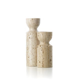 Beige travertine hourglass candle holder