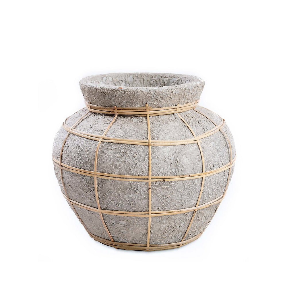 Terracotta belly vase with rattan detail