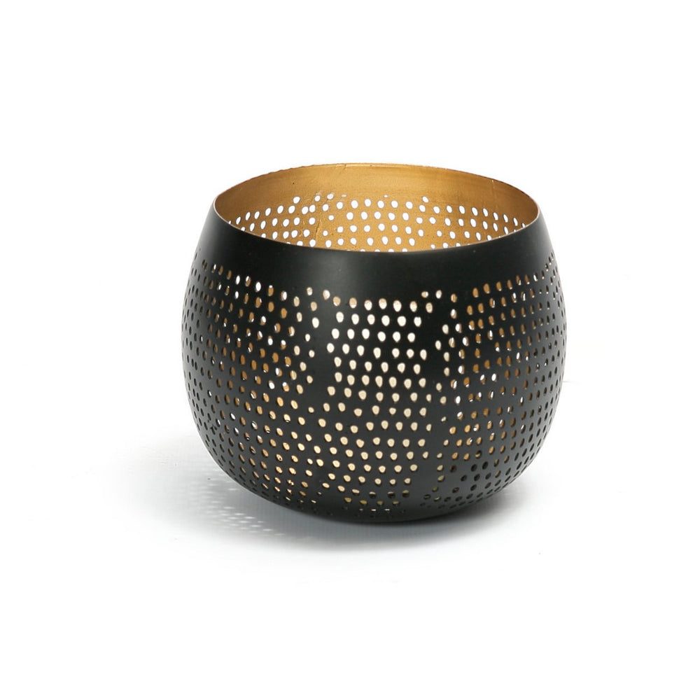 Black and gold pierced brass ball candle holder