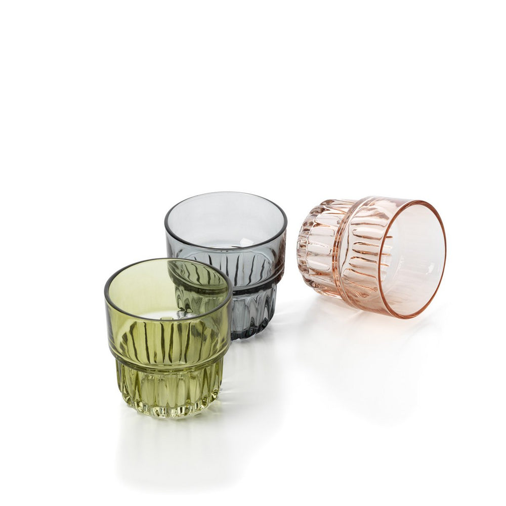 Smoky grey faceted glass tumbler