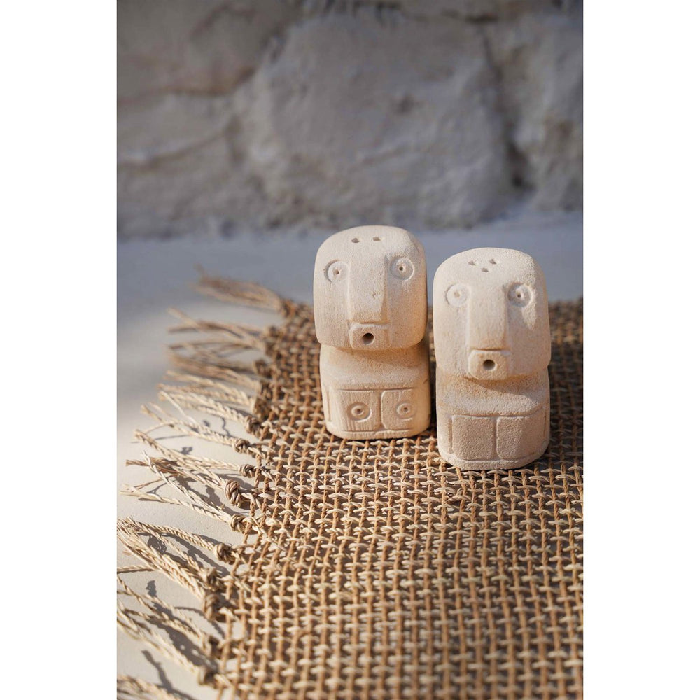 Hand-carved sandstone salt and pepper shakers set