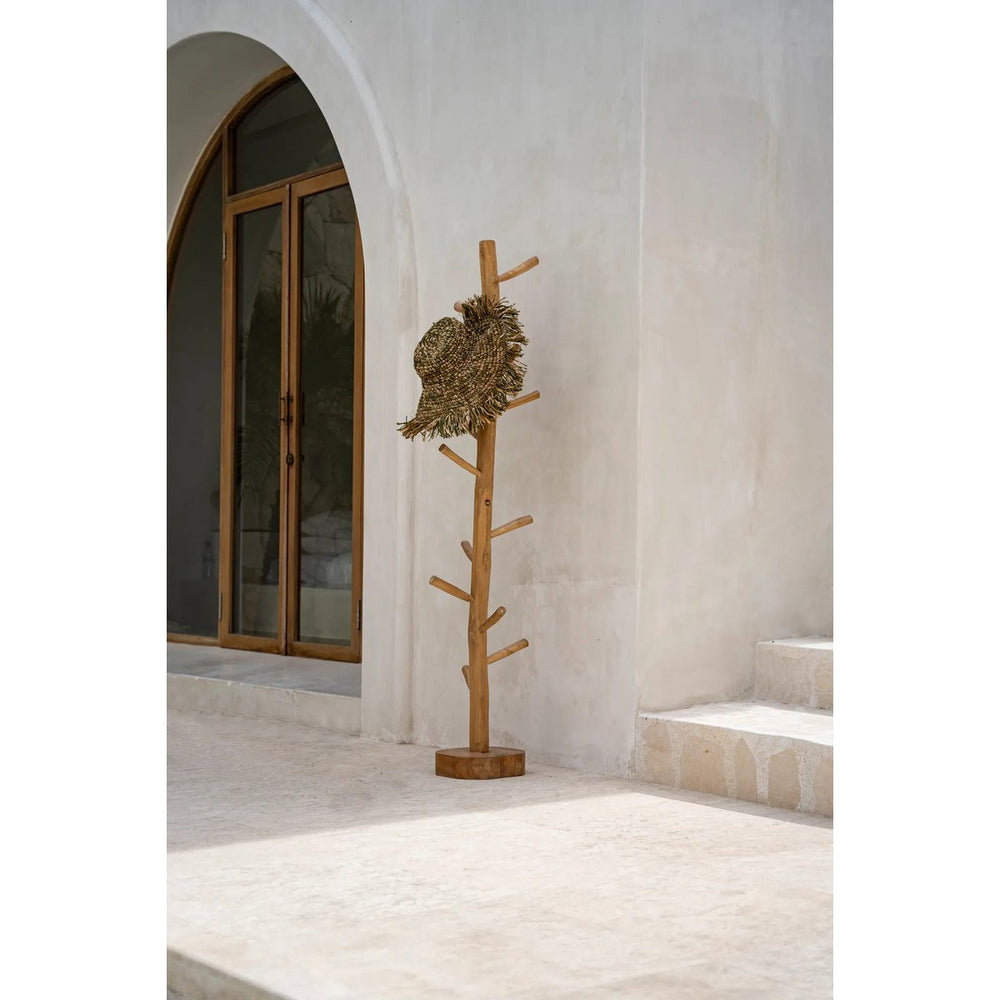 Natural teak wood coat hanger stand