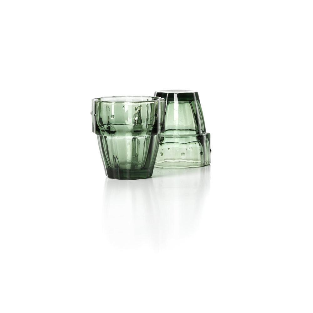 Green textured glass stacking cups and mugs set