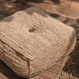 Beige woven raffia pouf