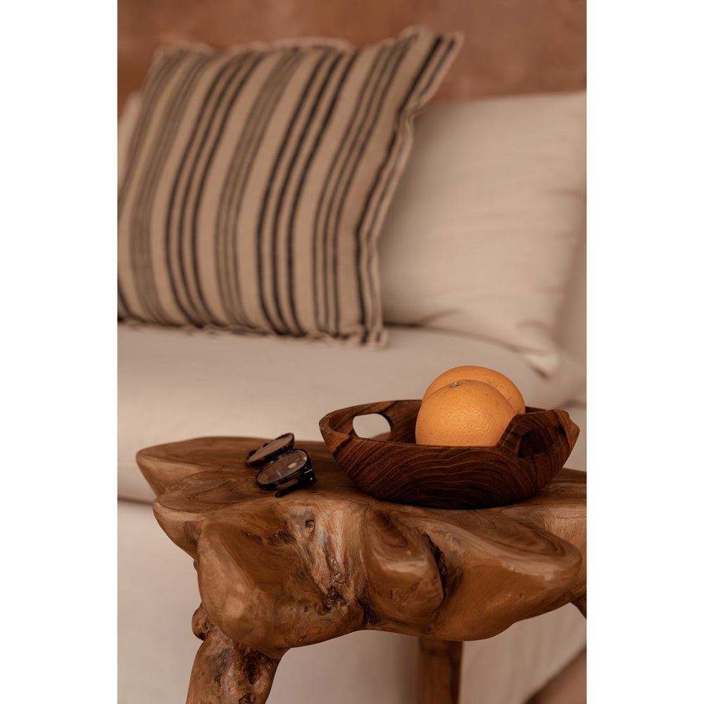 Natural black striped linen and velvet cushion cover