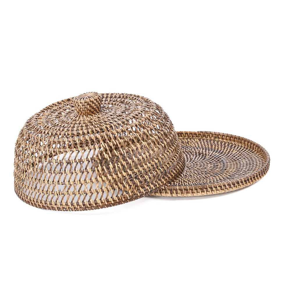 Brown woven rattan food cover