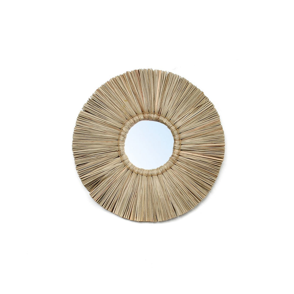 Natural grass framed round mirror
