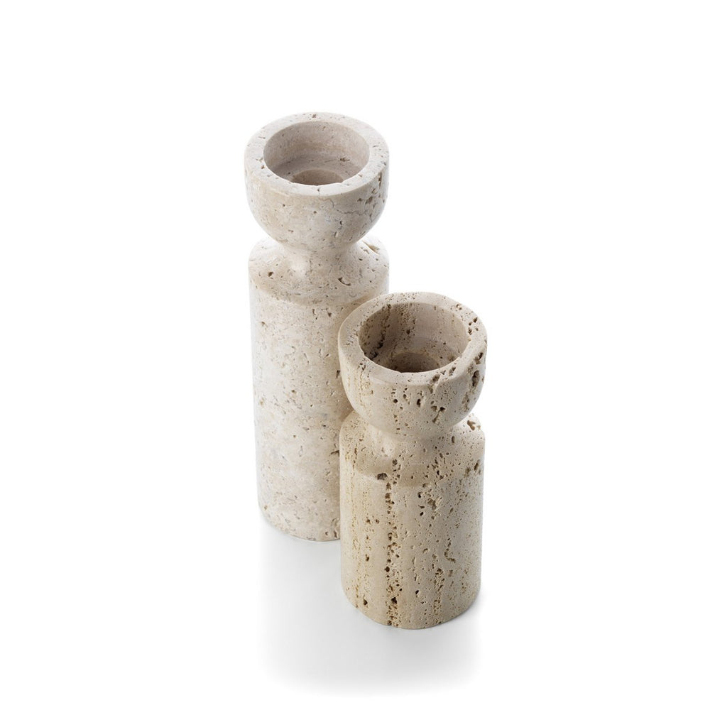 Beige travertine hourglass candle holder
