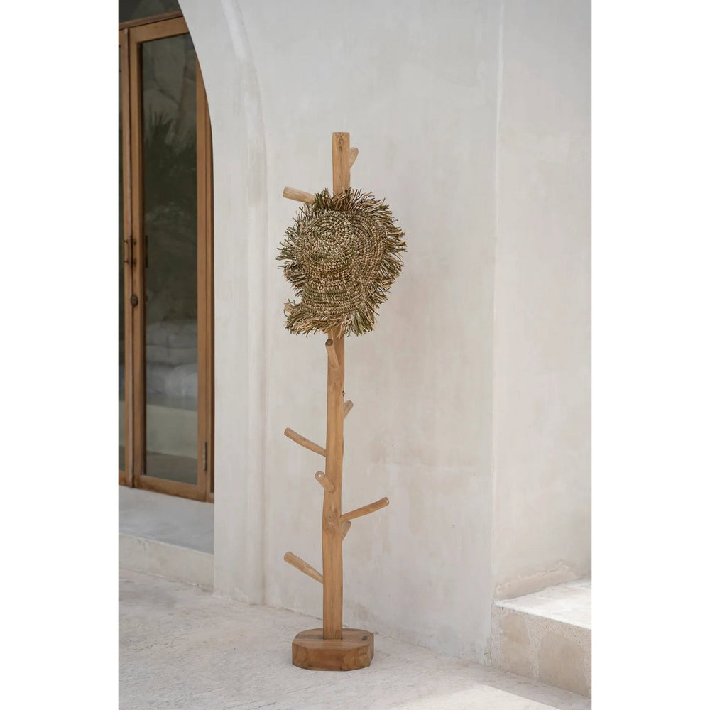 Natural teak wood coat hanger stand