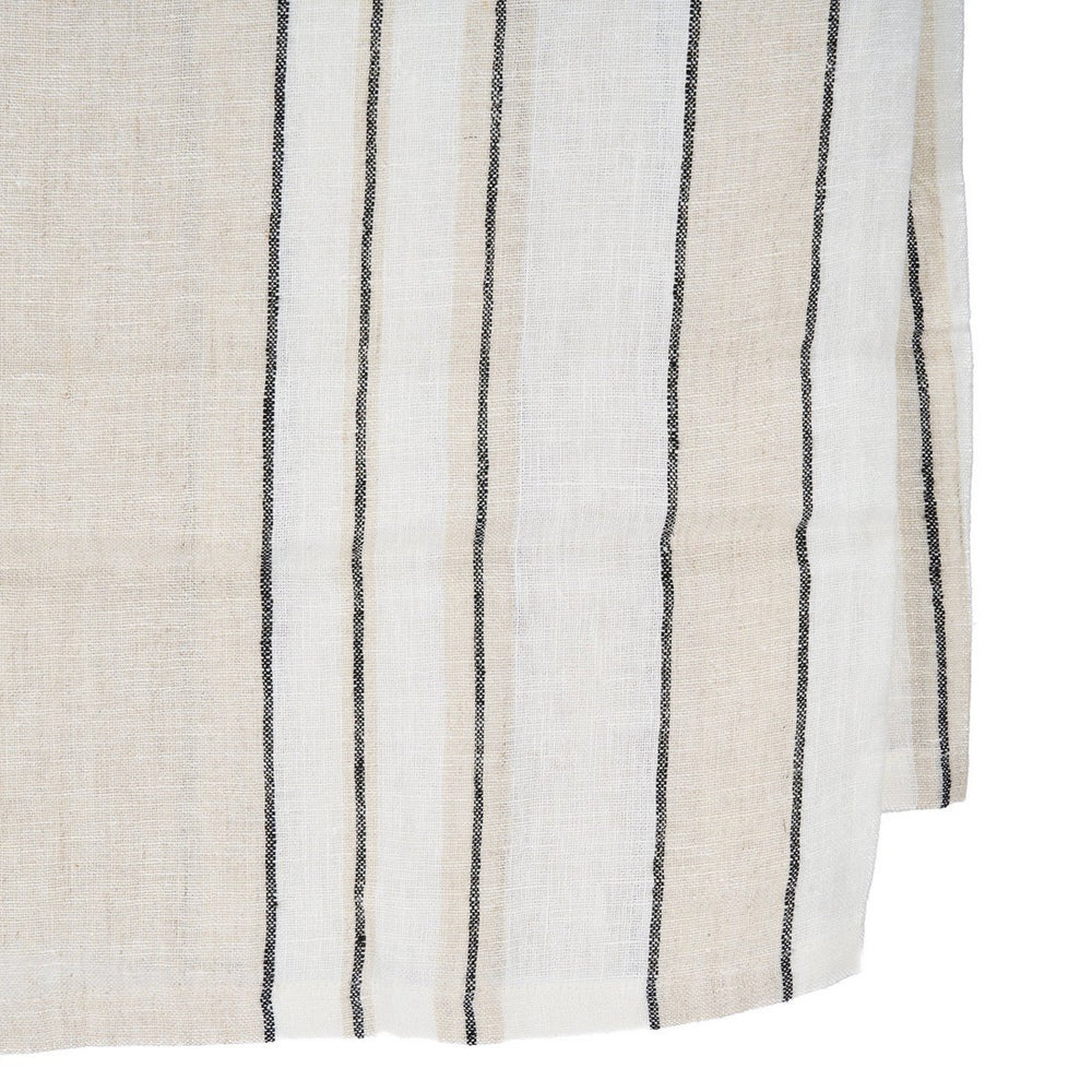 Natural black and white striped linen tablecloth