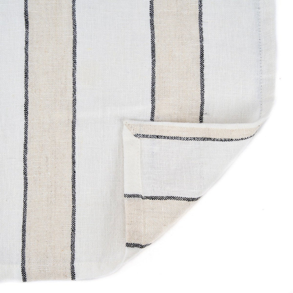 Natural linen napkin with black and white stripes