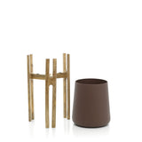 Brown concrete planter on mango wood forked-root stand
