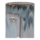 Blue porcelain vase with hand-painted face design
