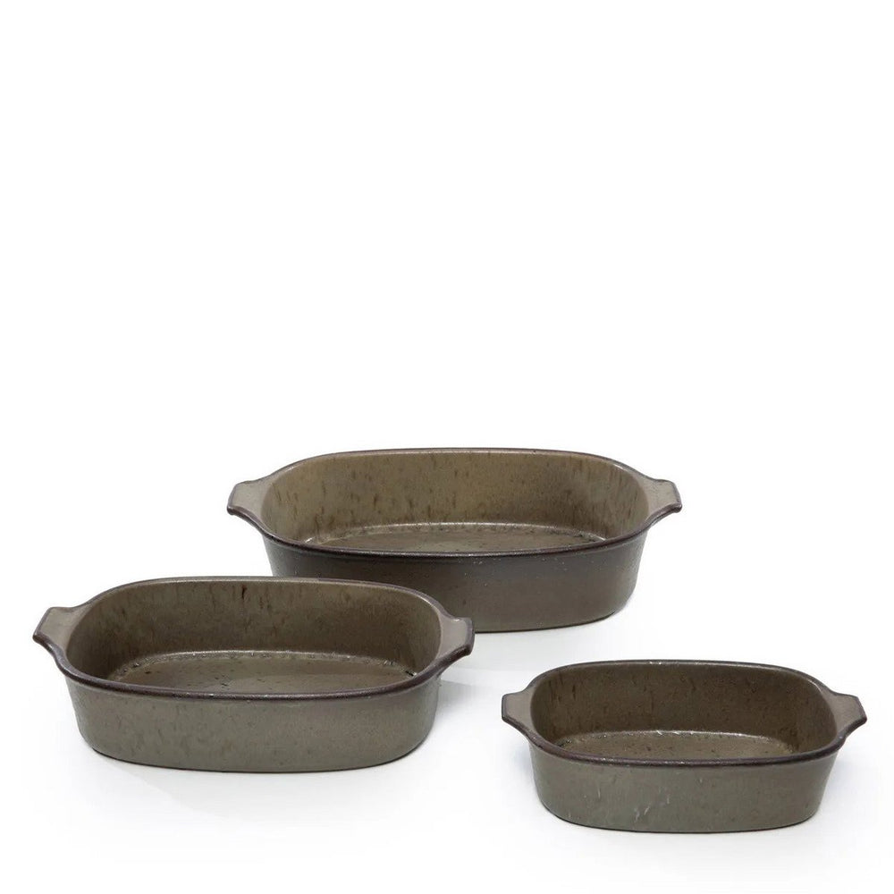 Green speckled stoneware oven tray