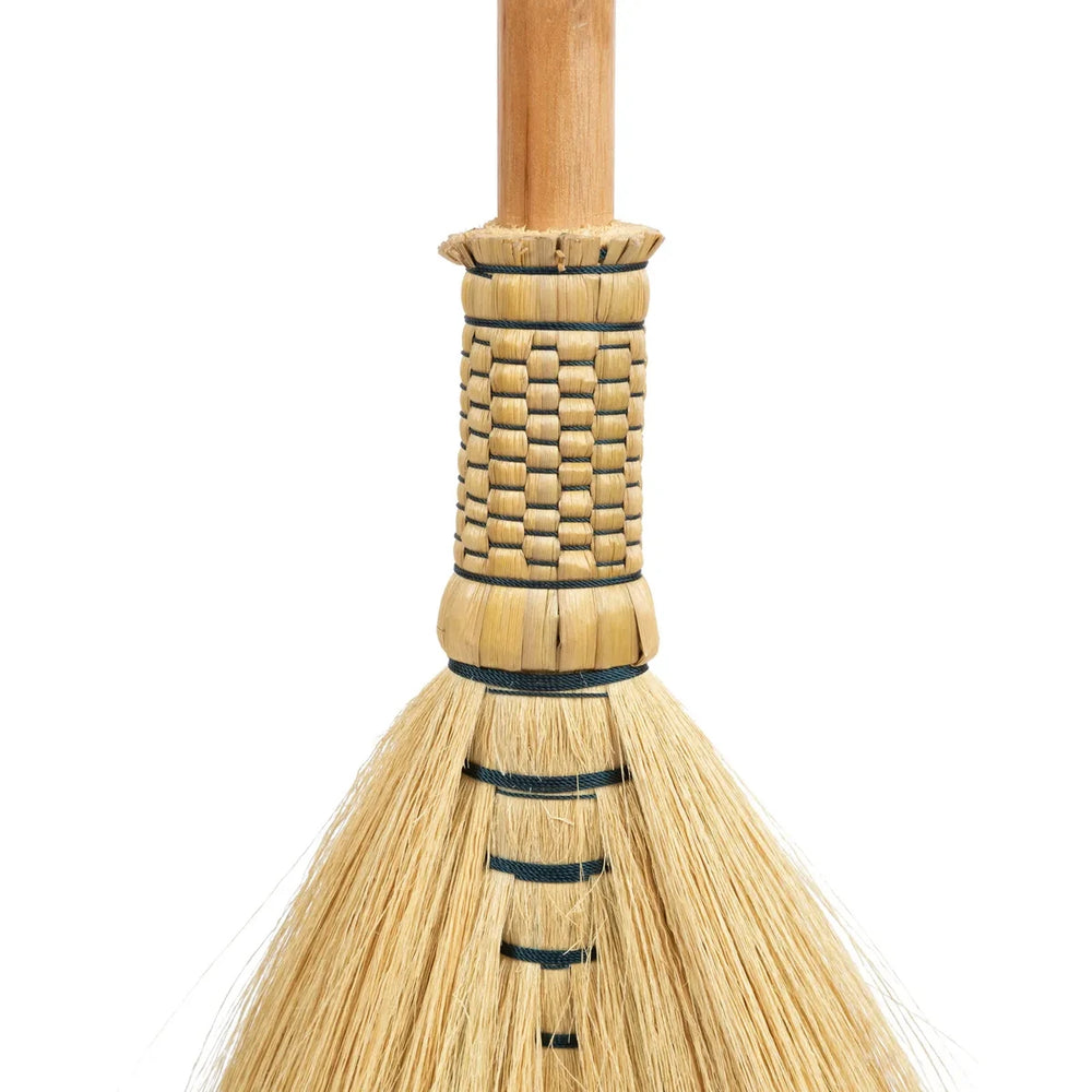 Natural grass decorative broom with tall handle