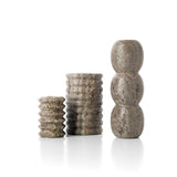 Grey travertine totem taper candle holder