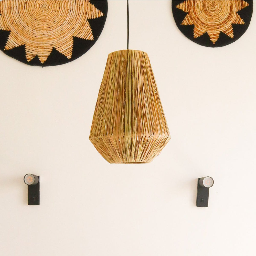 Beige raffia round pendant lampshade with metal frame