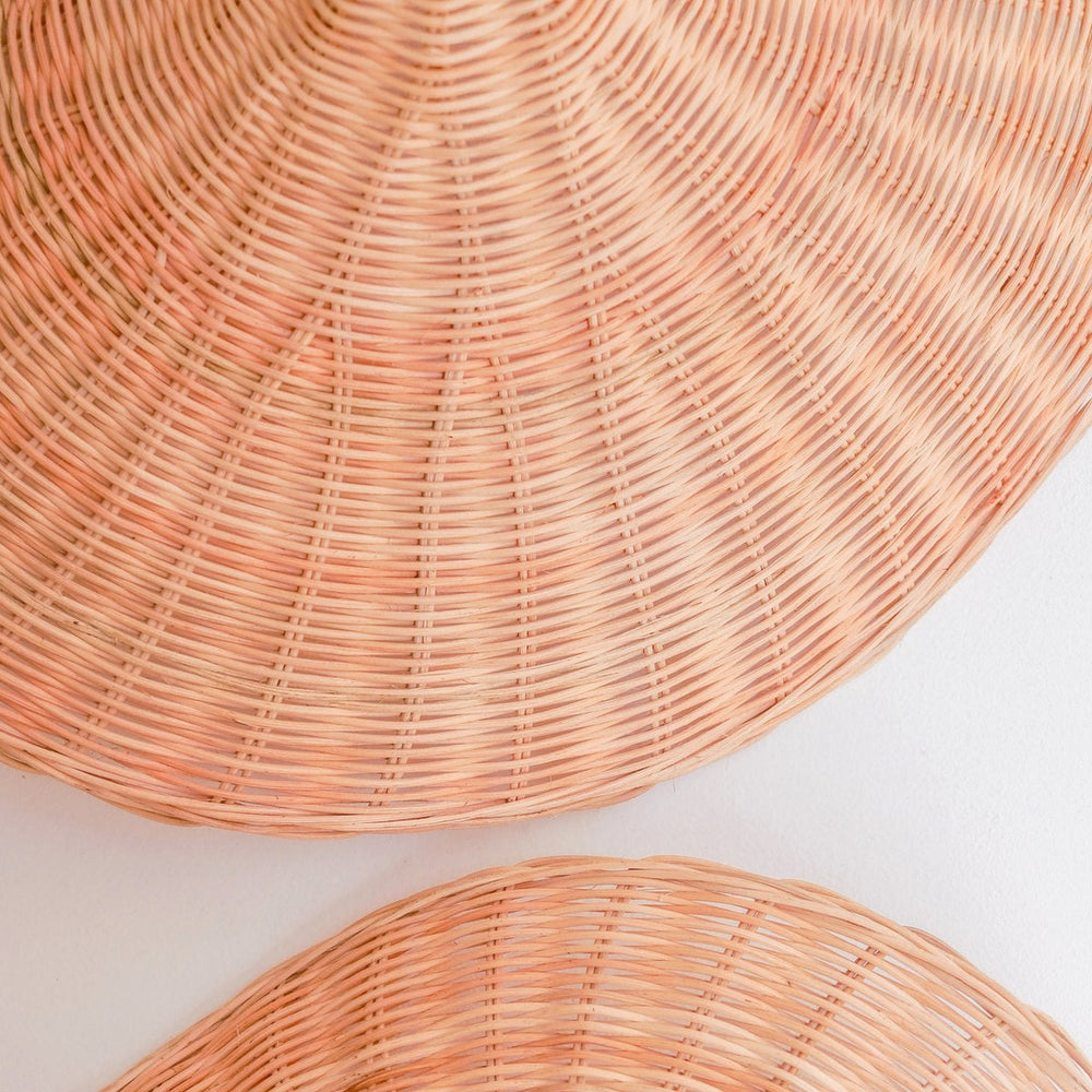 Beige woven rattan funnel-shaped pendant lampshade