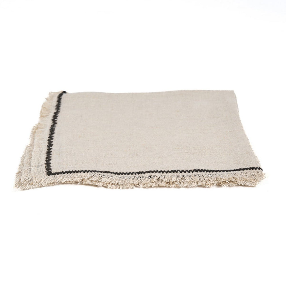 Natural linen napkin with black edge