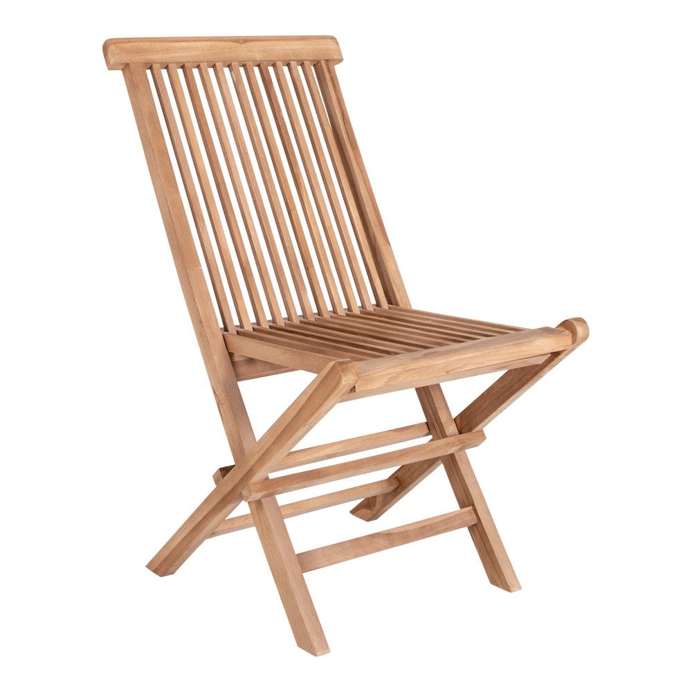 Natural teak wood dining chair with slatted seat and back