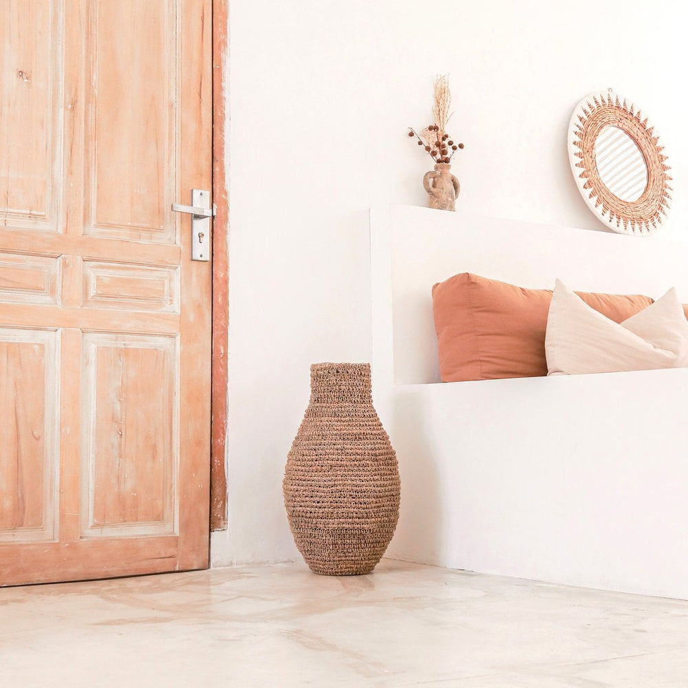 Brown woven banana fibre boho vase
