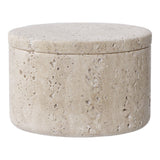 Round stone-patterned box with a lid on a white background