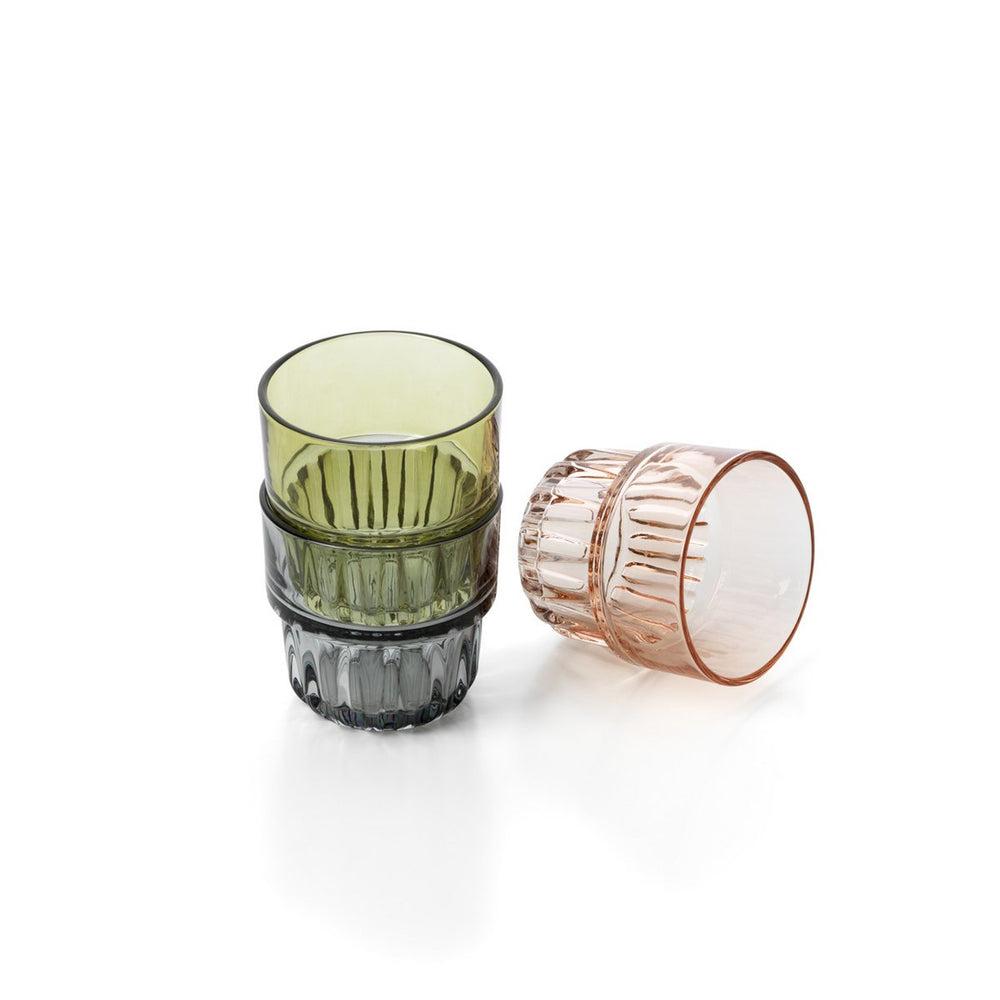 Smoky grey faceted glass tumbler