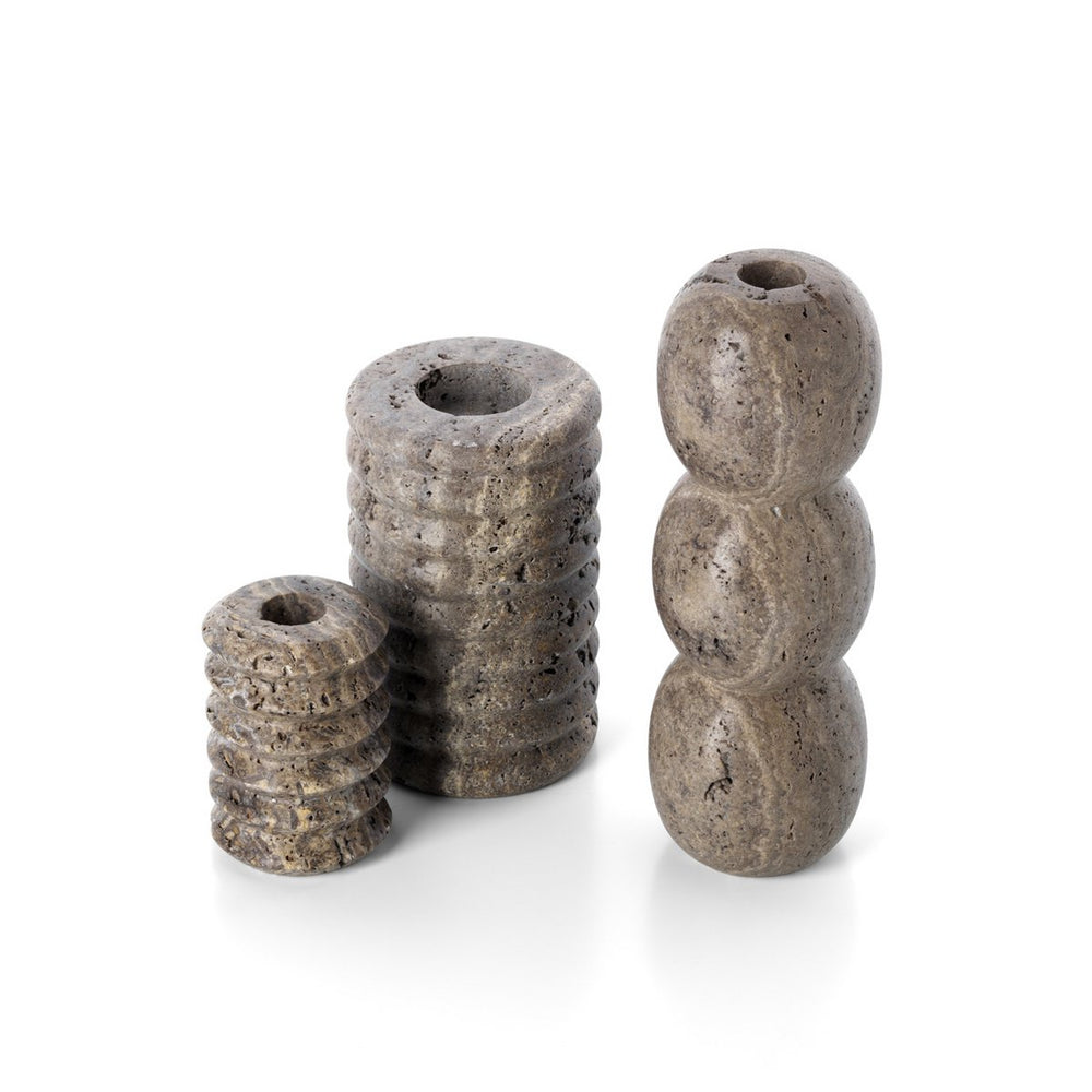 Grey travertine totem taper candle holder