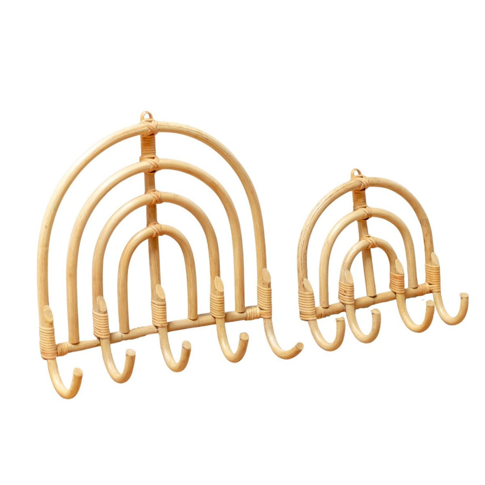 Two wicker wall hooks on a white background