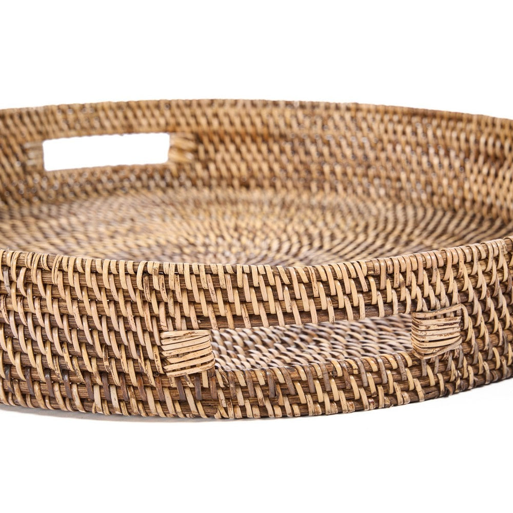 Natural brown handwoven rattan tray