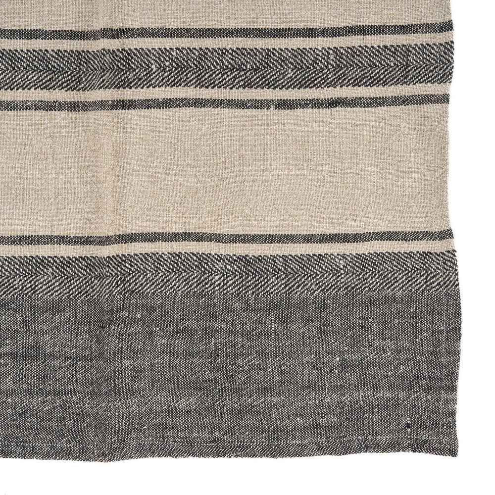 Natural black striped linen kitchen towel
