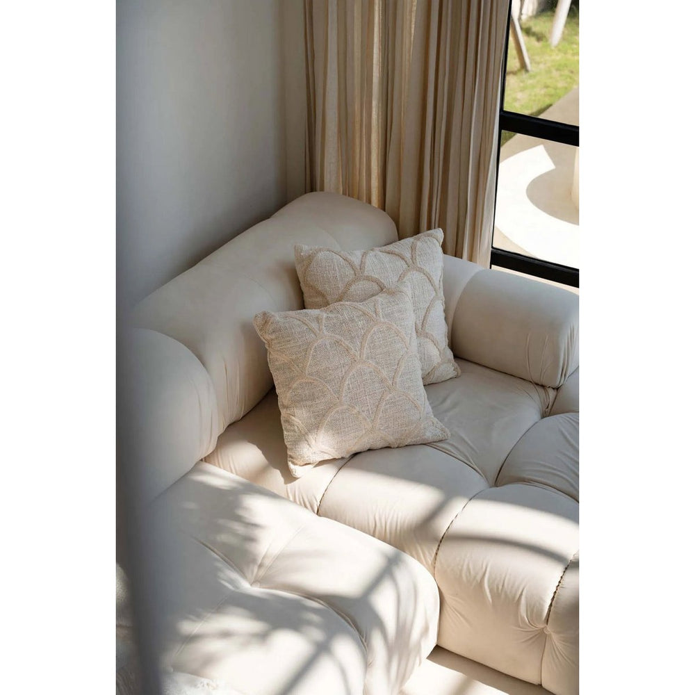 Natural cotton cushion cover with hand-tufted arch pattern
