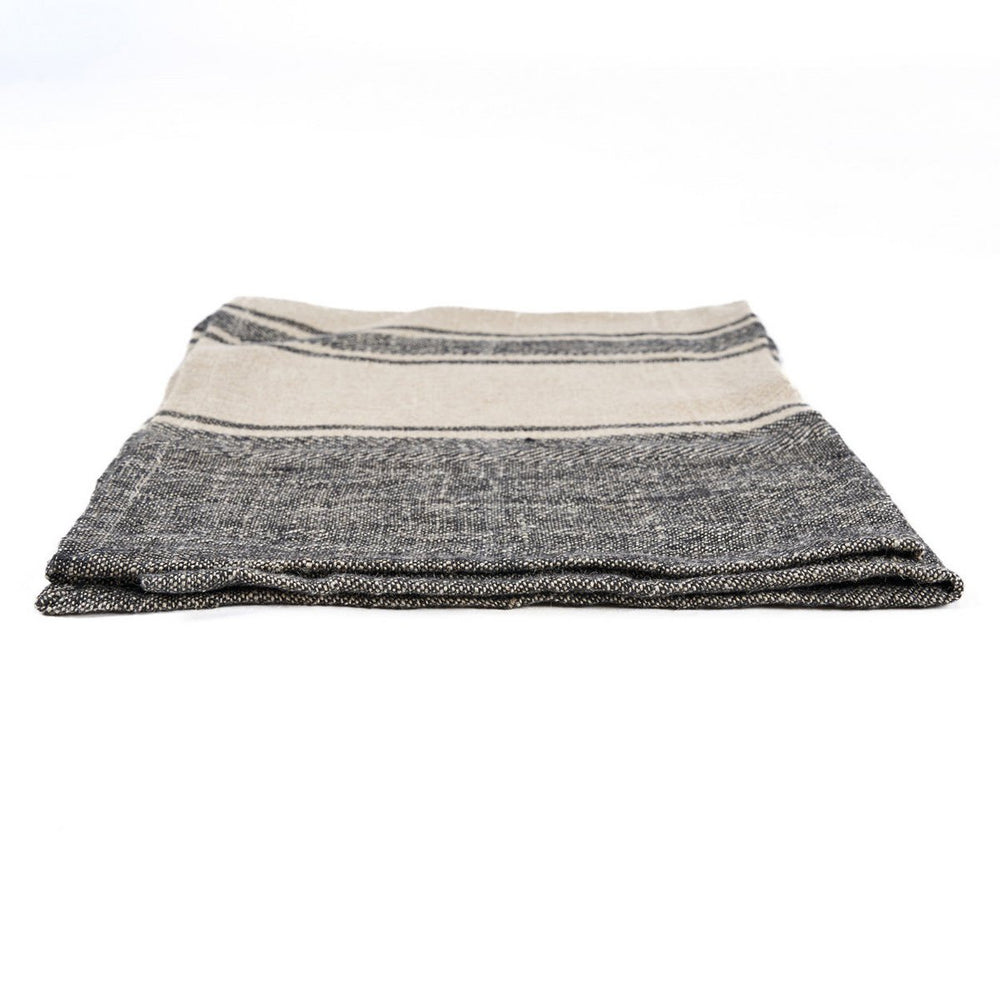 Natural black striped linen kitchen towel