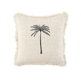 Black woven cotton cushion cover with palm leaf design