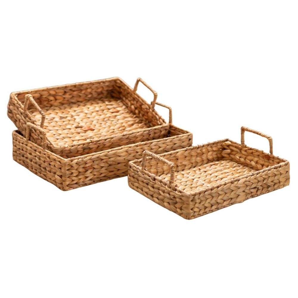 Brown water hyacinth tray with metal frame