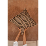 Natural black striped linen and velvet cushion cover