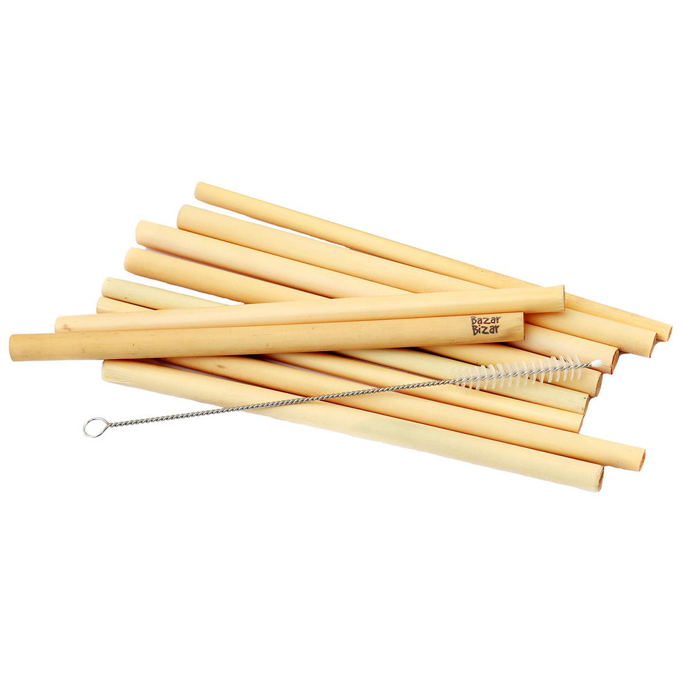 Natural bamboo straws set with cleaning brush