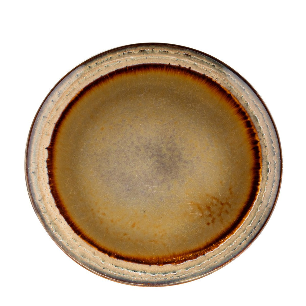 Multi-colored crackle glaze stoneware dinner plate