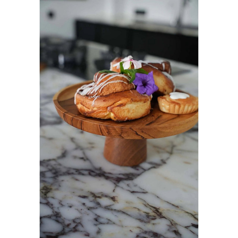 Brown teak wood cake dish