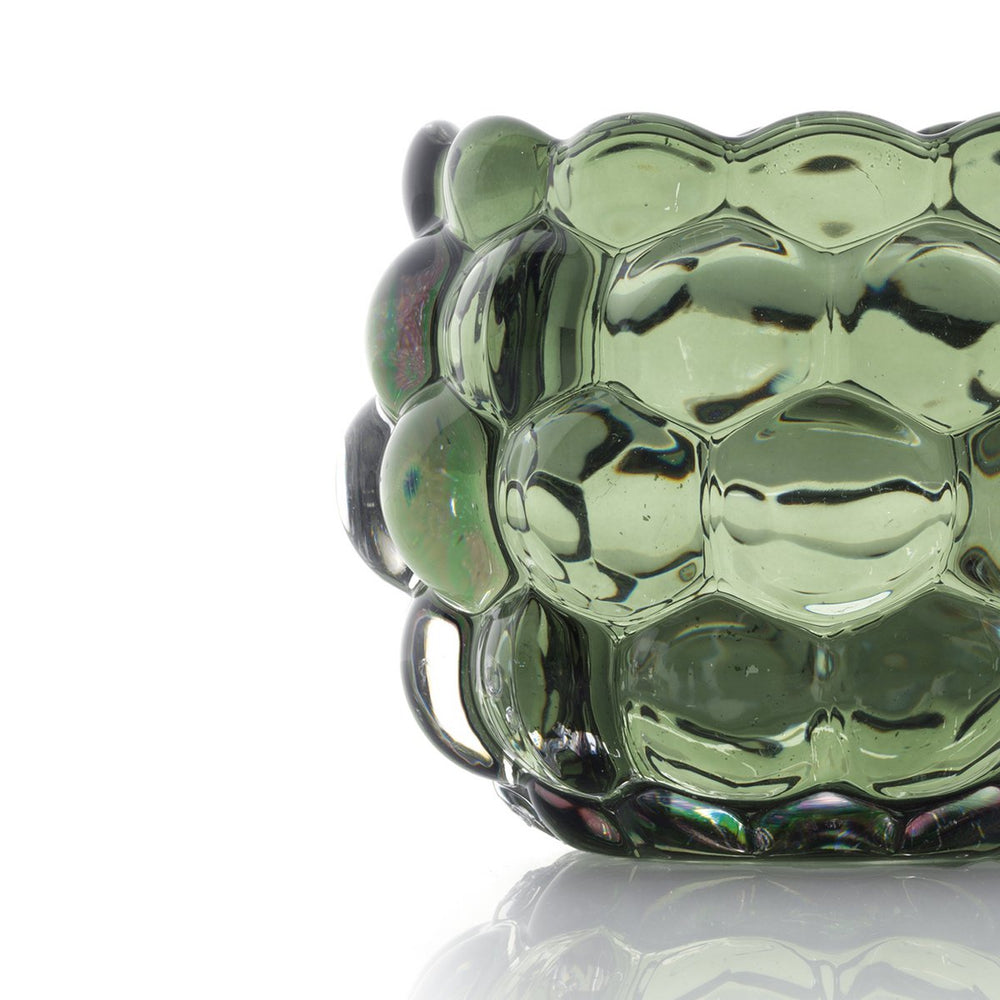 Green recycled glass bubble candle holder