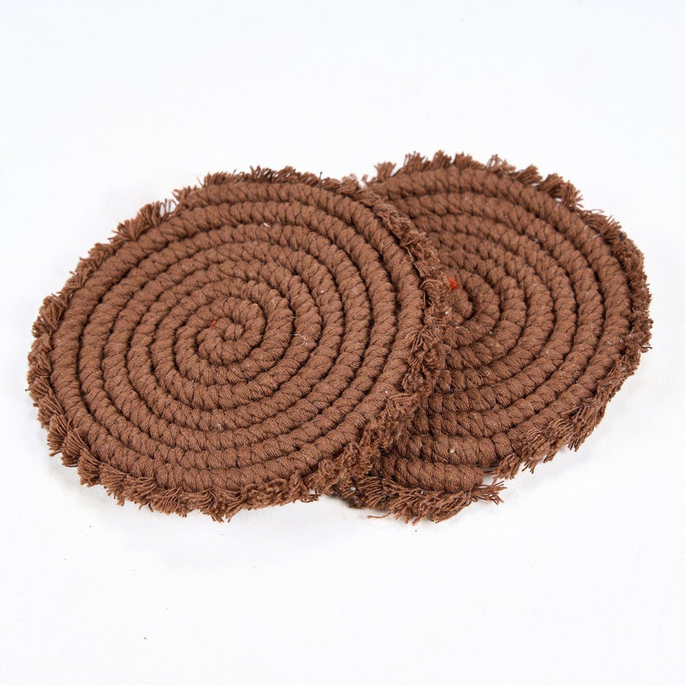 Dark brown woven cotton coaster