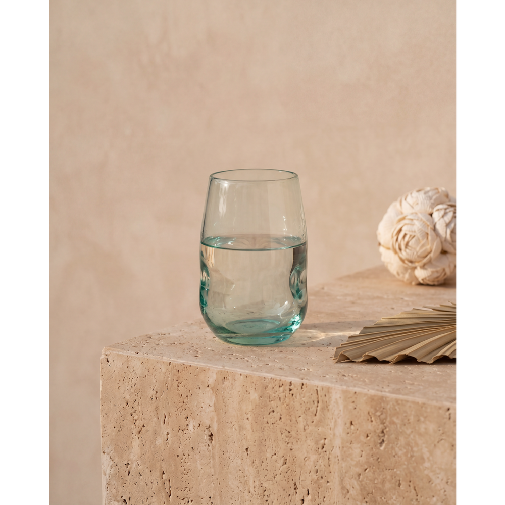 Blue recycled glass drinking glass
