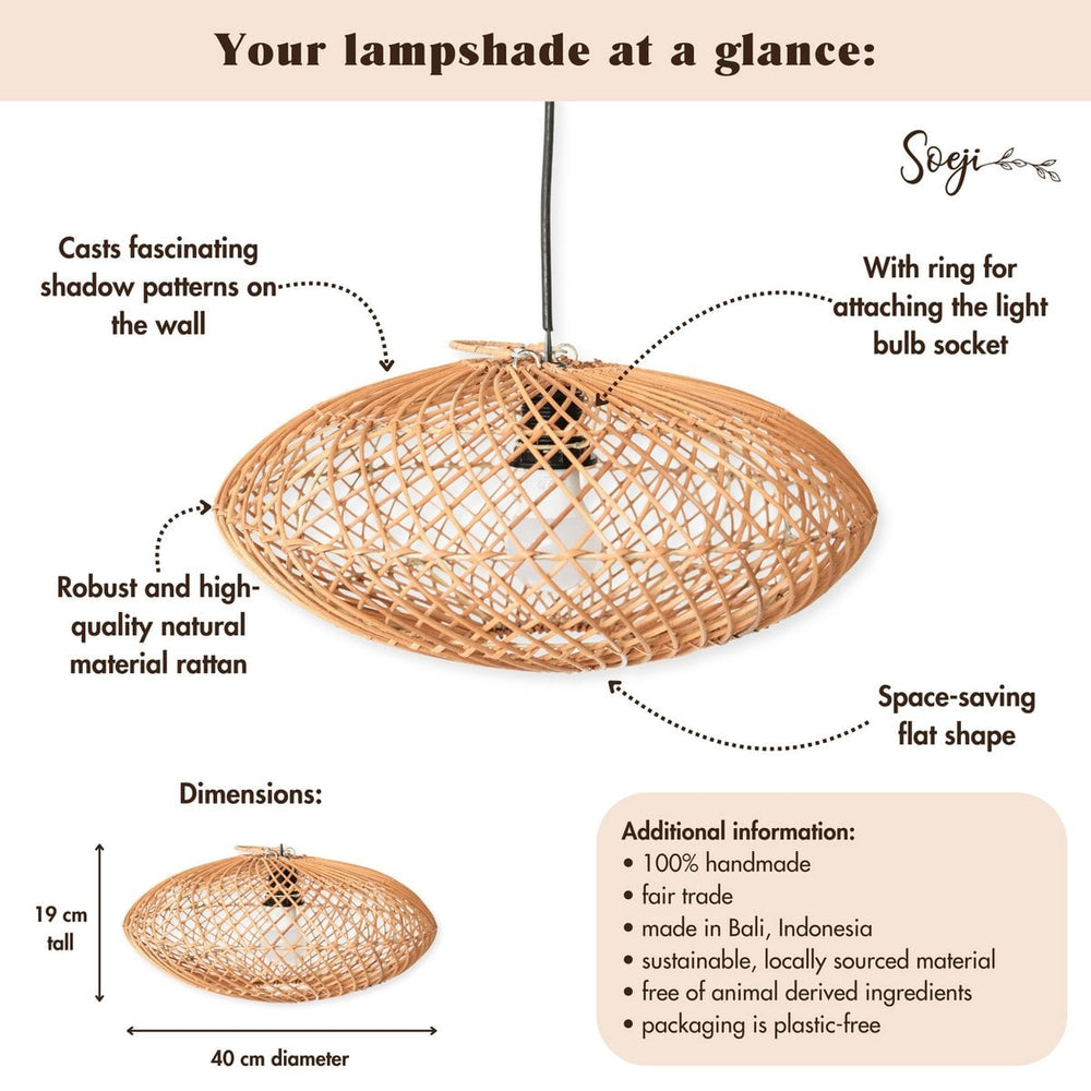 Beige woven rattan disc pendant lampshade