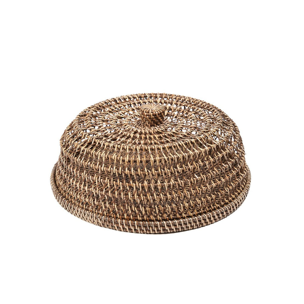 Brown woven rattan food cover