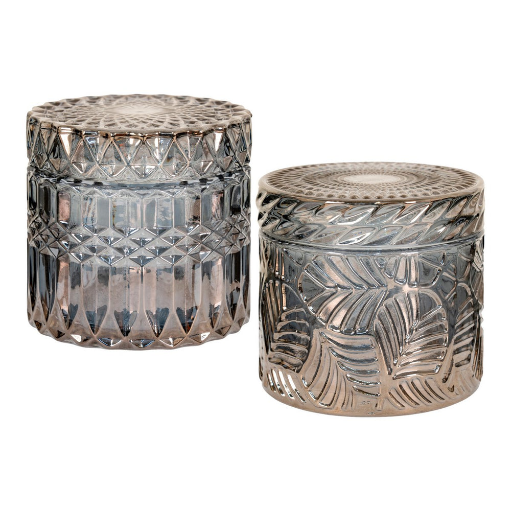 Smoked glass decorative jars set of two